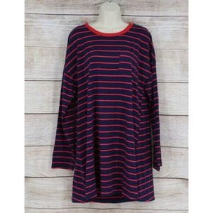 Umgee Womens Long Sleeve Oversize Crewneck Striped Top Shirt Sz Small Large Navy